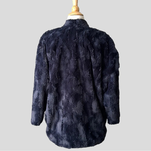 TINY EDITIONS for Anthropologie Equinox Dark Blue Faux Fur Jacket, Size Small - Picture 8 of 16
